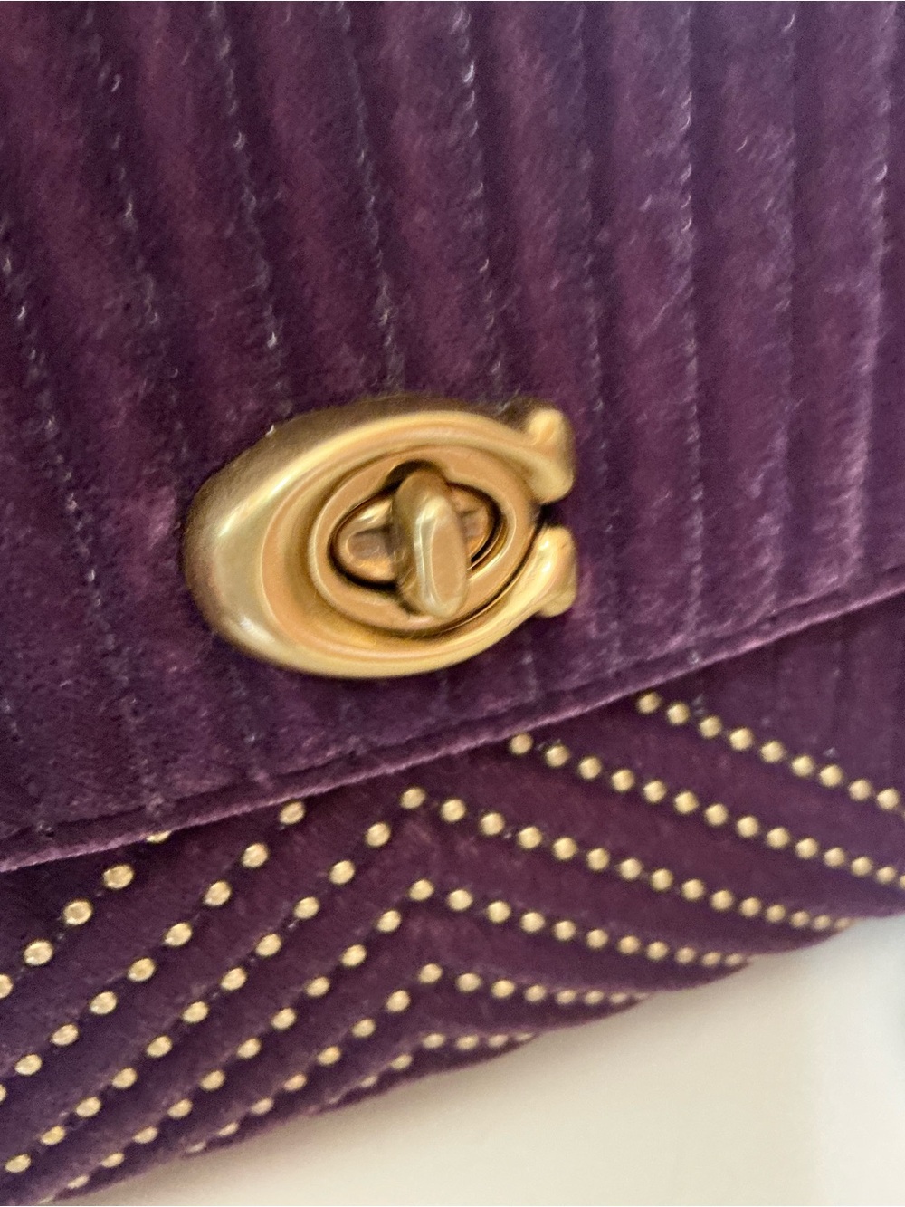 Coach Purple Velvet Quilted Crossbody with Gold Chain - Picture 6 of 16